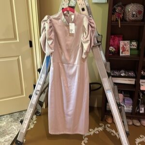 H&M Satin Midi Dress in Light Pink